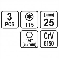 65493 STHOR Set 3 biti profil Torx T15, prindere h..